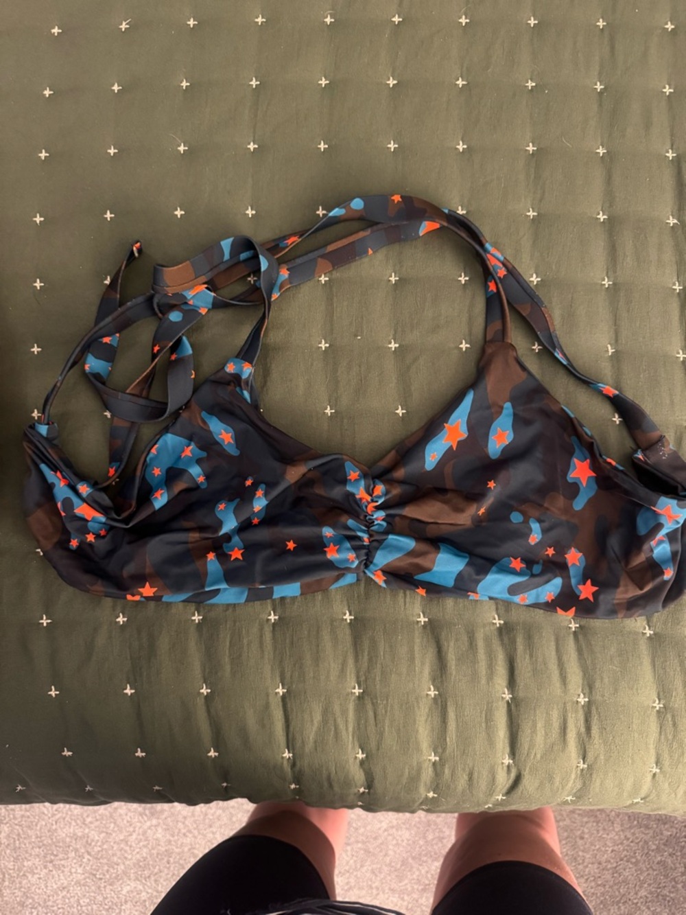 Star Print Blue & Red Women's Bikini Top